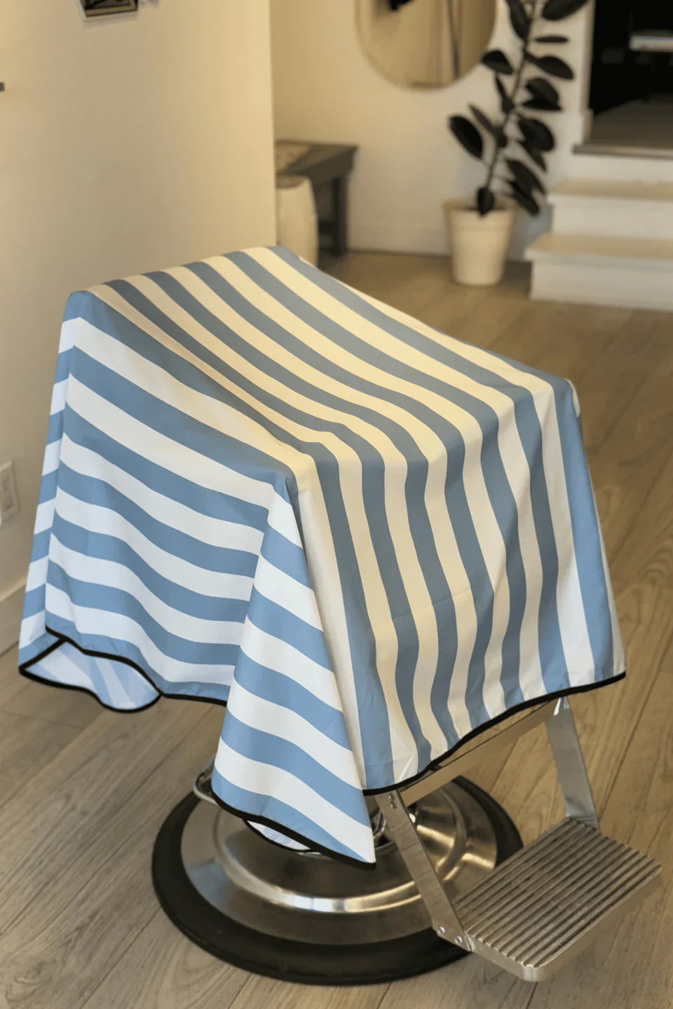 High Top Capes - Stripe Barber Cape - Banded Baby Blue