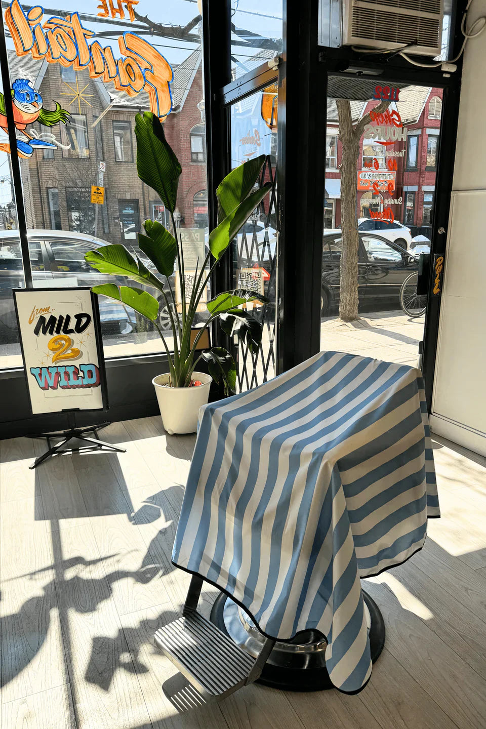 High Top Capes - Stripe Barber Cape - Banded Baby Blue
